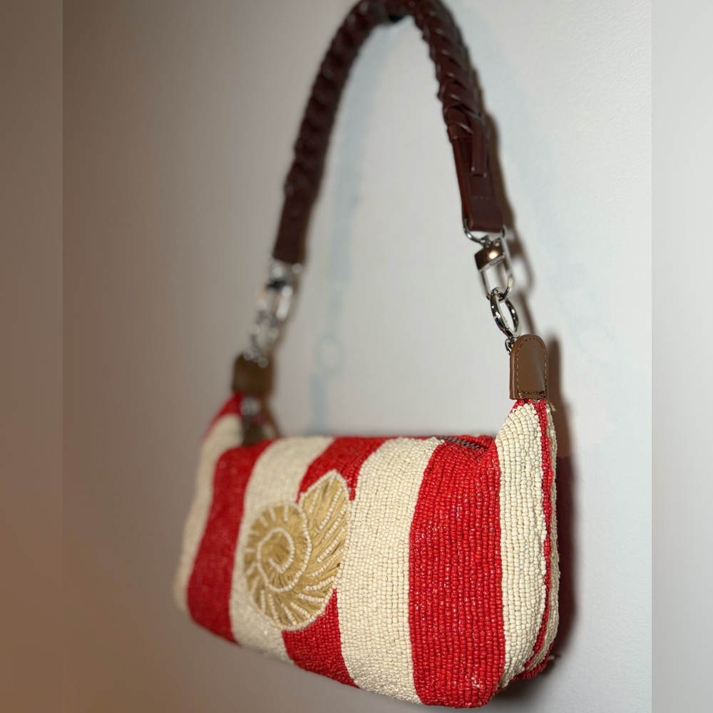 Zara Red and Cream Beaded Shoulder Bag - Picture 3 of 7